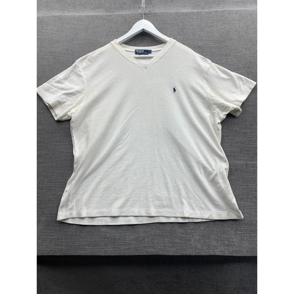 Polo Ralph Lauren T Shirt Mens XL White V Neck Cotton Embroidered Pony Logo